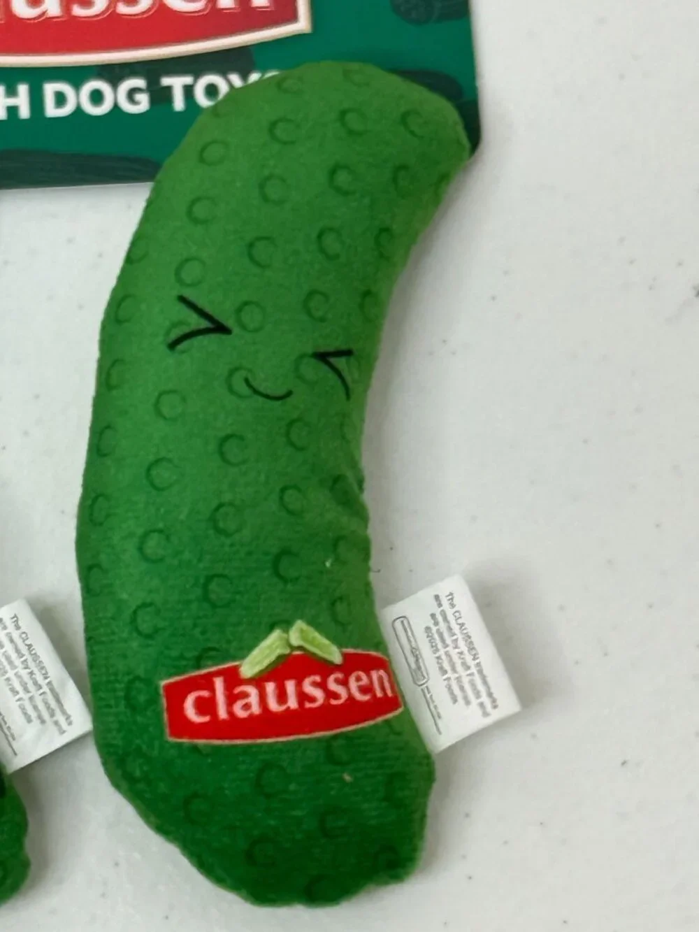 Claussen Pickle Plush Dog Toy Squeaky Green Pickles New